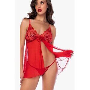 Mapale Women's Lingrie Babydoll 7559 Red Floral Sequins Size Small Medium NEW